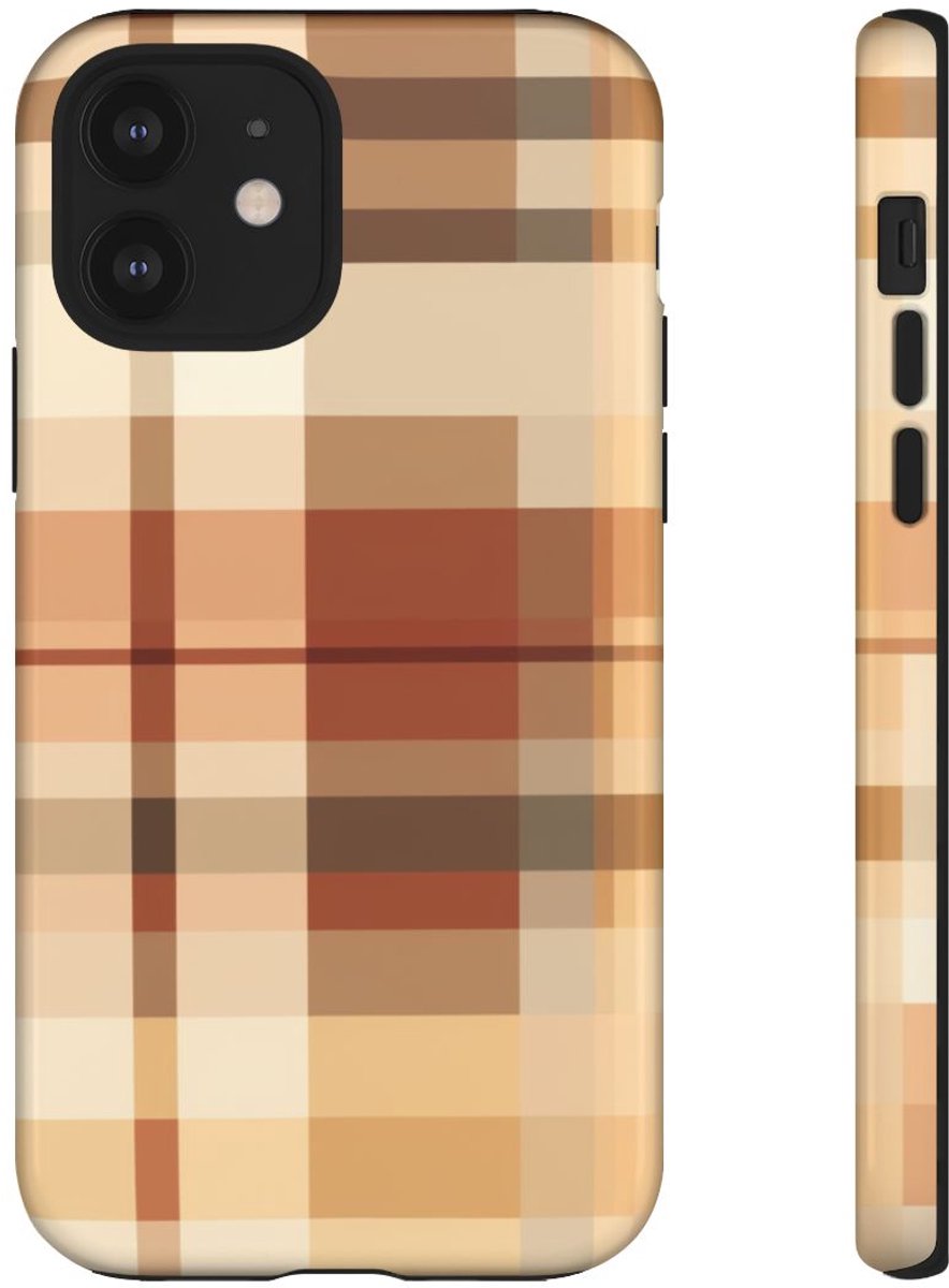 Warm Neutraal Tartan Ruitpatroon – Telefoonhoesje Geschikt voor iPhone 12
