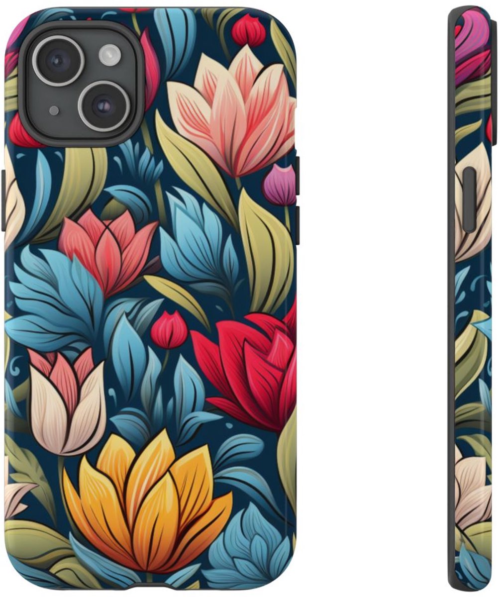 Kleurrijk Bloemenpatroon – Telefoonhoesje Geschikt voor iPhone 15 Plus