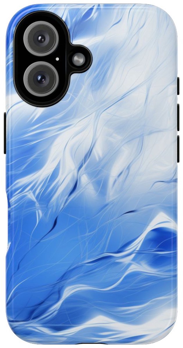 Blauw-Wit Abstract Golvend Patroon – Telefoonhoesje Geschikt voor iPhone 16
