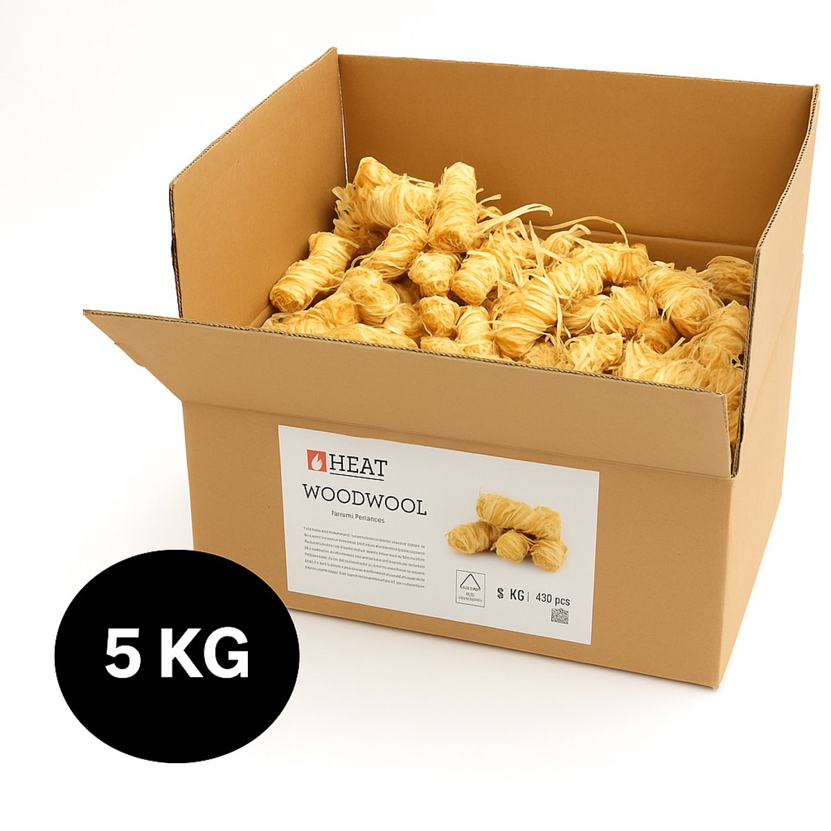 HEAT Outdoor Living Woodwool Aanmaakkrullen 5 kg – Ca. 450 stuks – Natuurlijk Aanmaakhout voor BBQ, Vuurschaal & Openhaard