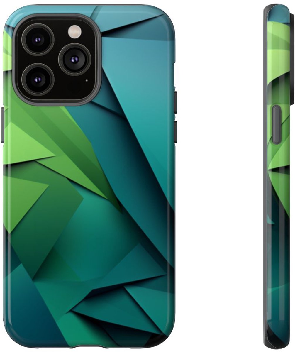 Geometrische Groene en Blauwe Driehoeken – Telefoonhoesje Geschikt voor iPhone 14 Pro Max