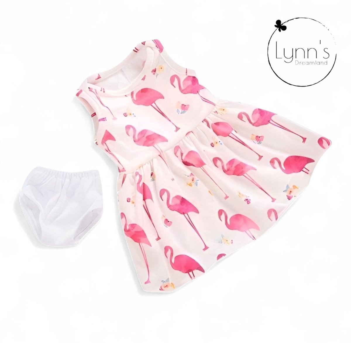 Poppenkleertjes voor babypop 43 cm - Flamingo jurk met onderbroekje - In cadeauzakje - Poppenkleding geschikt voor o.a. Baby Born pop — afbeelding 5