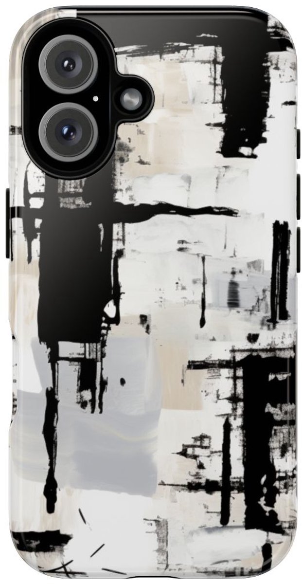 Monochrome Abstracte Penseelstreken – Telefoonhoesje Geschikt voor iPhone 16
