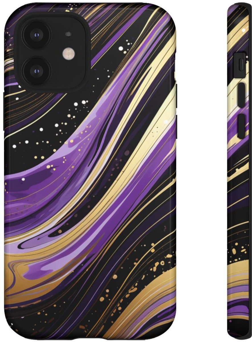 Paarse en Gouden Abstracte Krullen – Telefoonhoesje Geschikt voor iPhone 12