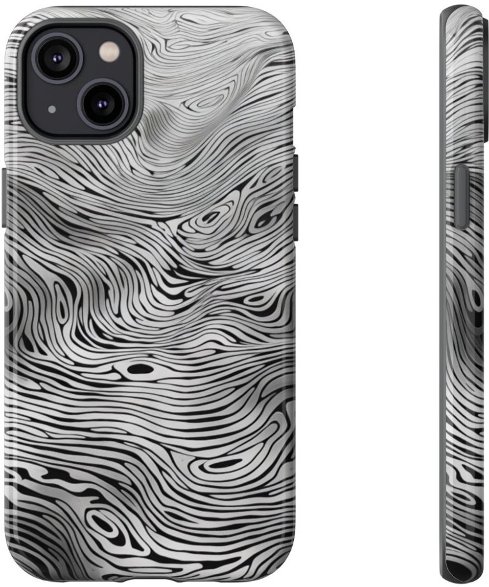 Zwart-Witte Abstracte Lijnenstructuur – Telefoonhoesje Geschikt voor iPhone 14 Plus