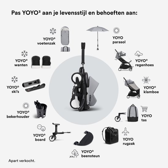 Stokke YOYO3 kinderwagen vanaf 6 maanden - Inclusief zwart frame / Stone zitkussen + luifel - In een handomdraai in- en uitklapbaar - Licht en compact - Past in handbagage — afbeelding 2
