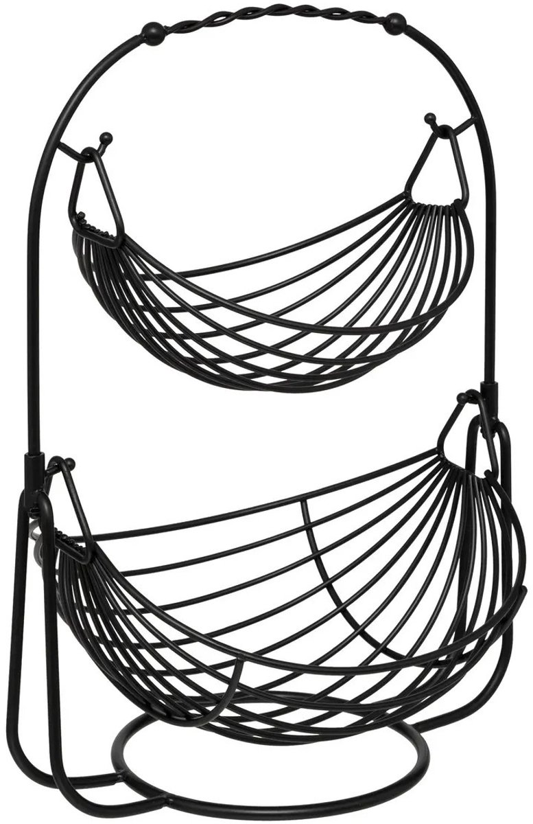 5Five Fruitschaal / Fruitmand Marakech - 2 laags - metaal - 34 x 28 x 46 cm - zwart - rond