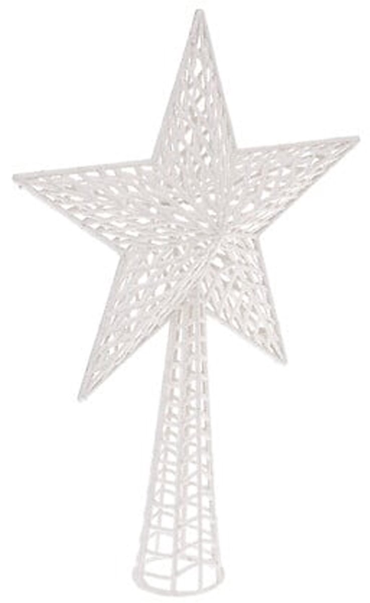 Feeric Christmas Kerstboom piek - ster vorm - wit - kunststof - 37,5 cm - kerstpiek - kerstversiering