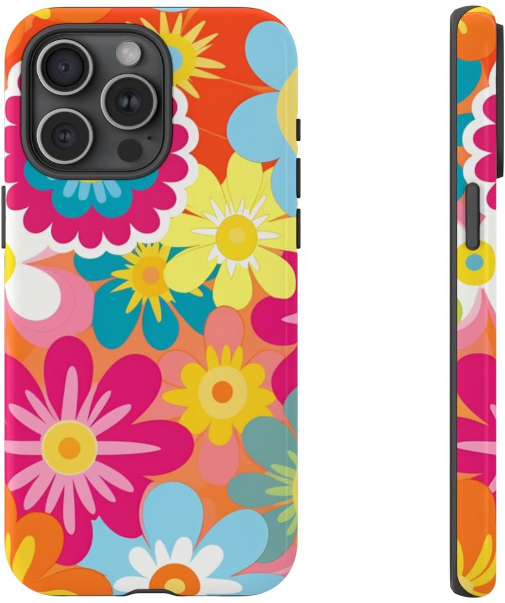 Kleurrijk Retro Bloemenpatroon – Telefoonhoesje Geschikt voor iPhone 15 Pro Max