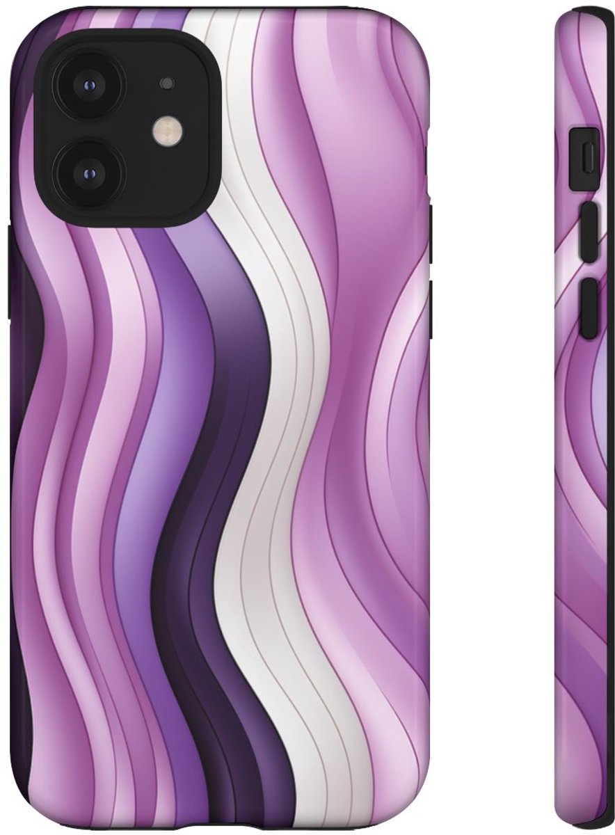 Paars Golvend Strepenpatroon – Telefoonhoesje Geschikt voor iPhone 12