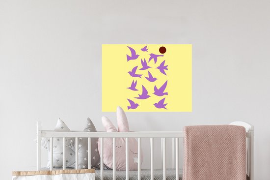 Muurstickers - Sticker Folie - Vogels - Cirkel - Geel - Beweging - 40x30 cm - Plakfolie - Muurstickers Kinderkamer - Zelfklevend Behang - Zelfklevend behangpapier - Stickerfolie