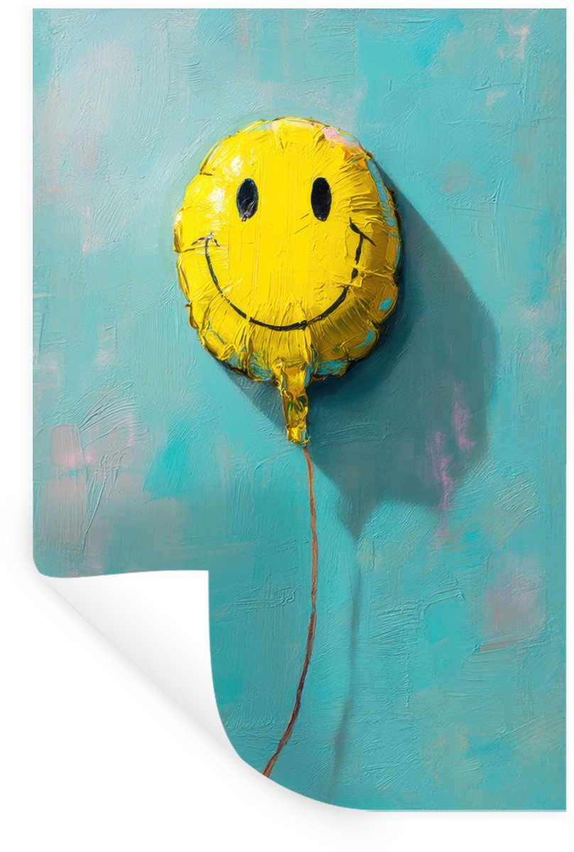 Muurstickers - Sticker Folie - Ballon - Geel - Smiley - 60x90 cm - Plakfolie - Muursticker