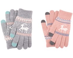 Handschoenen - Handschoenen winter - Handschoenen winter dames - Touchscreen handschoenen - Zacht gebreid - Schattig Elaphurus patroon - Wit/Grijs - Eén maat