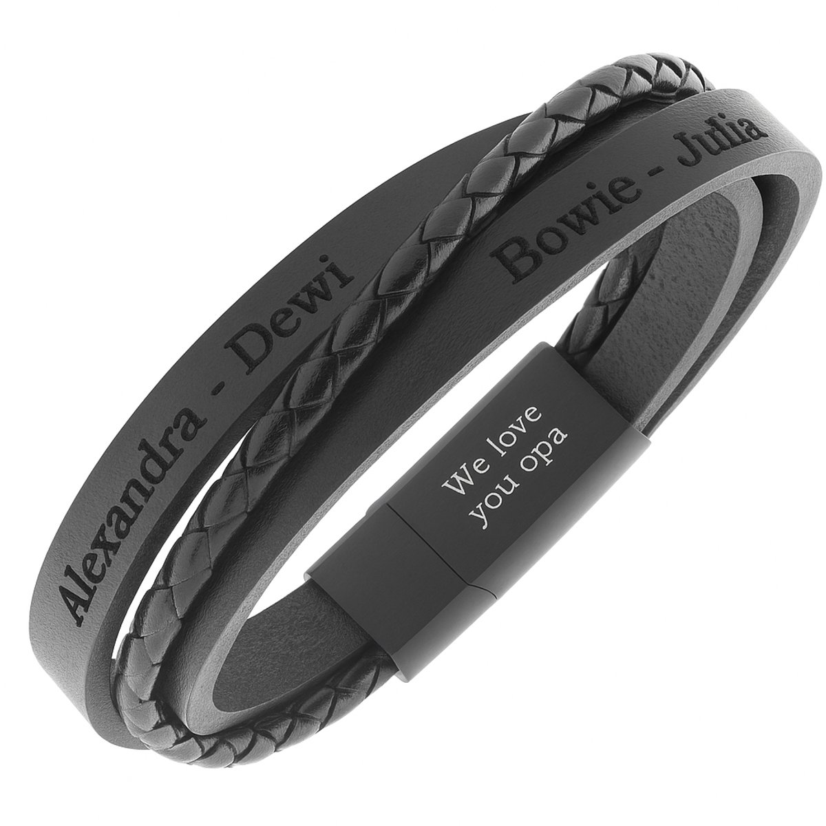 Armband heren - heren armband van leer zwart met personalisatie -Eigen naam Graveren - Maat S- heren armband zwart- Papa armband- Vaderdag cadeau - tekst armband Armband -Leren mannenarmbanden - Gepersonaliseerde Armbanden voor mannen