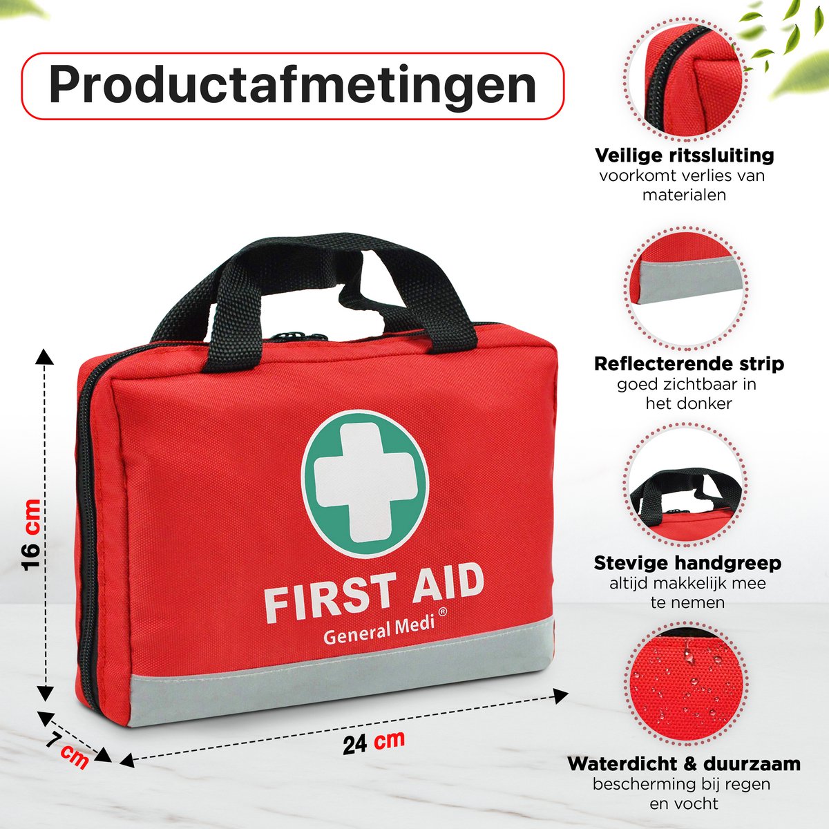 General Medi Verbanddoos Auto 210-delig - EHBO Kit met Nooddeken - Waterdichte Tas voor Auto en Thuis – foto 3