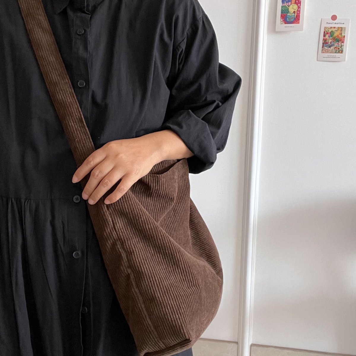 Schoudertas Corduroy Retro - Donkerbruin