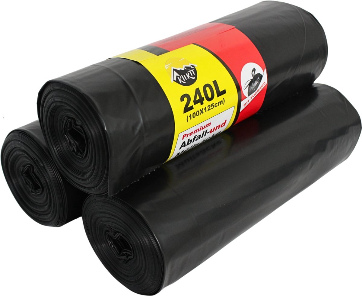 KURTT - Containerzakken 240 liter 115x140cm | 70 micron zwart - vuilniszak - zakken - schoonmaken - zak - zwart - hygiëne - vuilnisbak - Topkwaliteit containerzakken - 100 st