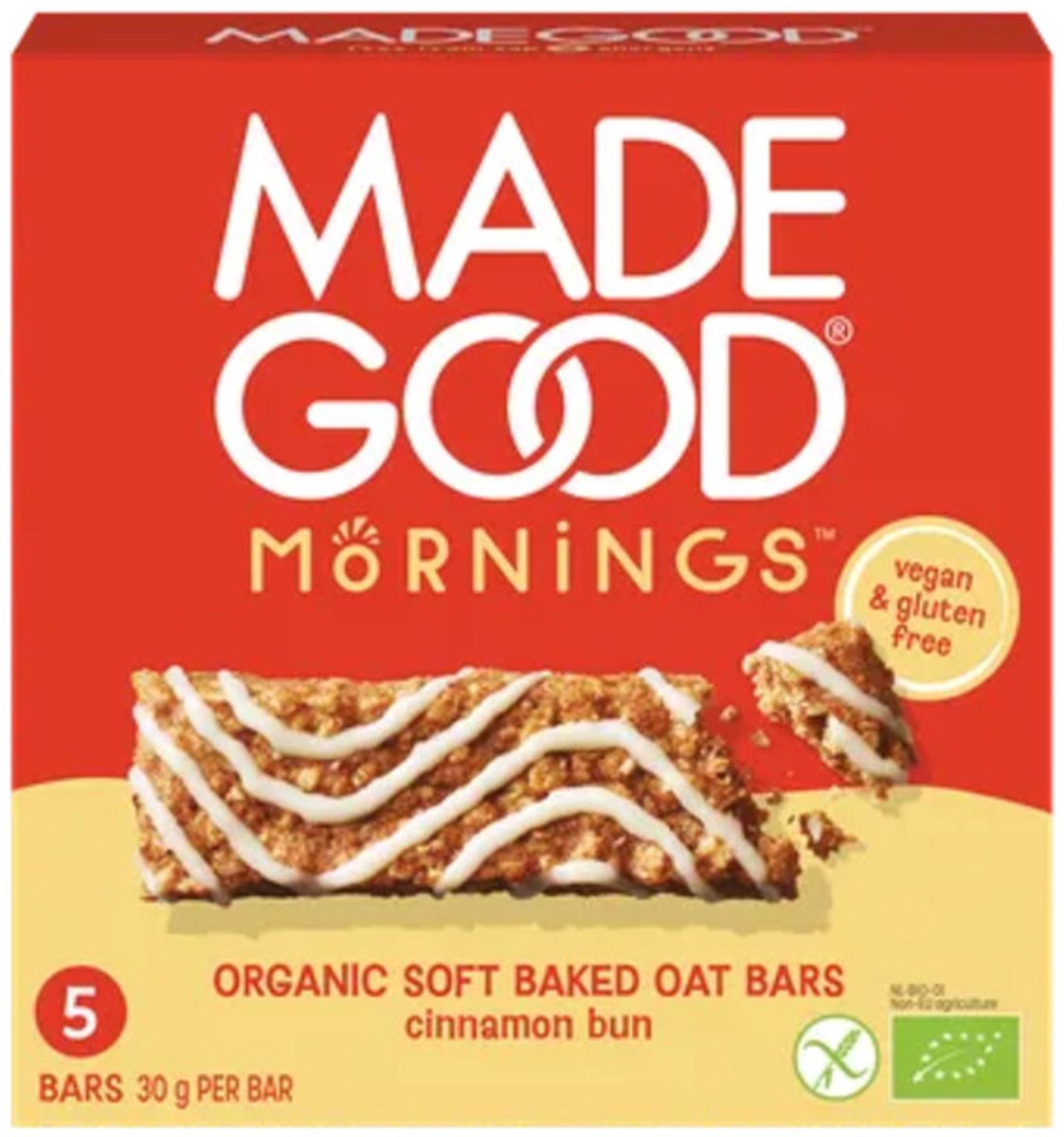 MadeGood Mornings Baked Oat Bars Cinnamon Bun - 5 stuks