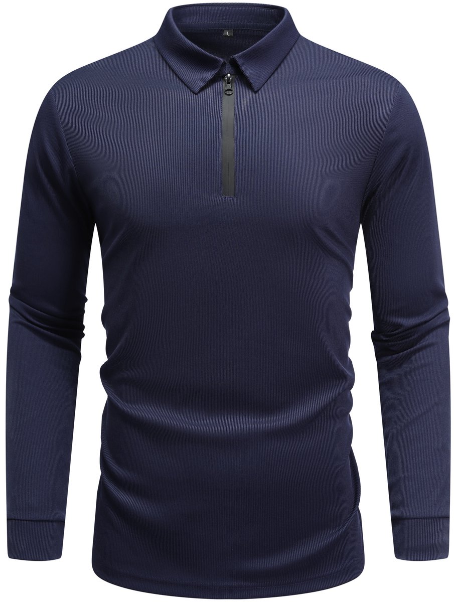 Allthemen Heren Lange Mouw Rek T-Shirt Oversize Polo Met Halve Rits Blauw