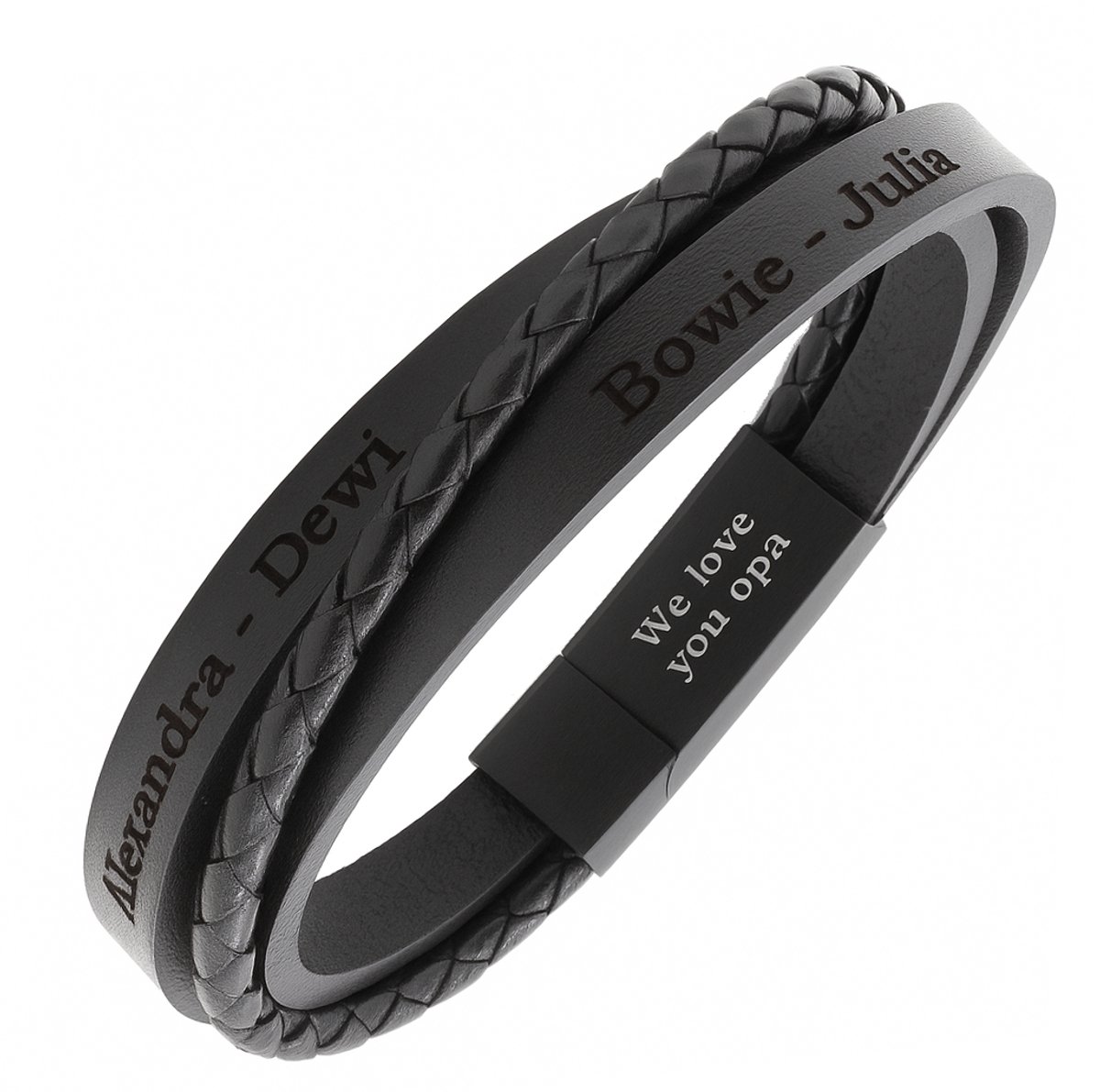 Armband heren - heren armband van leer zwart met personalisatie -Eigen naam Graveren - Maat XXL- heren armband zwart- Papa armband- Vaderdag cadeau - tekst armband Armband -Leren mannenarmbanden - Gepersonaliseerde Armbanden voor mannen