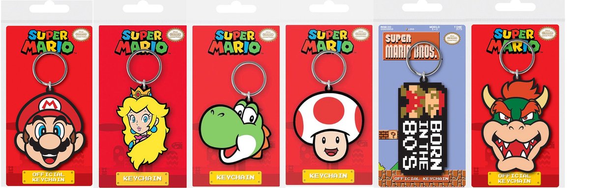 Nintendo - Set van 6 - Super Mario - Rubber Sleutelhangers