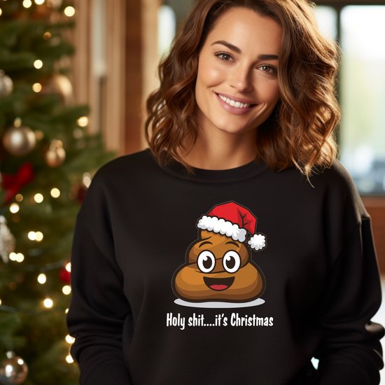 Foute kersttrui- Uniseks- Zwarte kerst sweater maat XXL- Holy shit.. it's Chritmas sweater. kerstmis