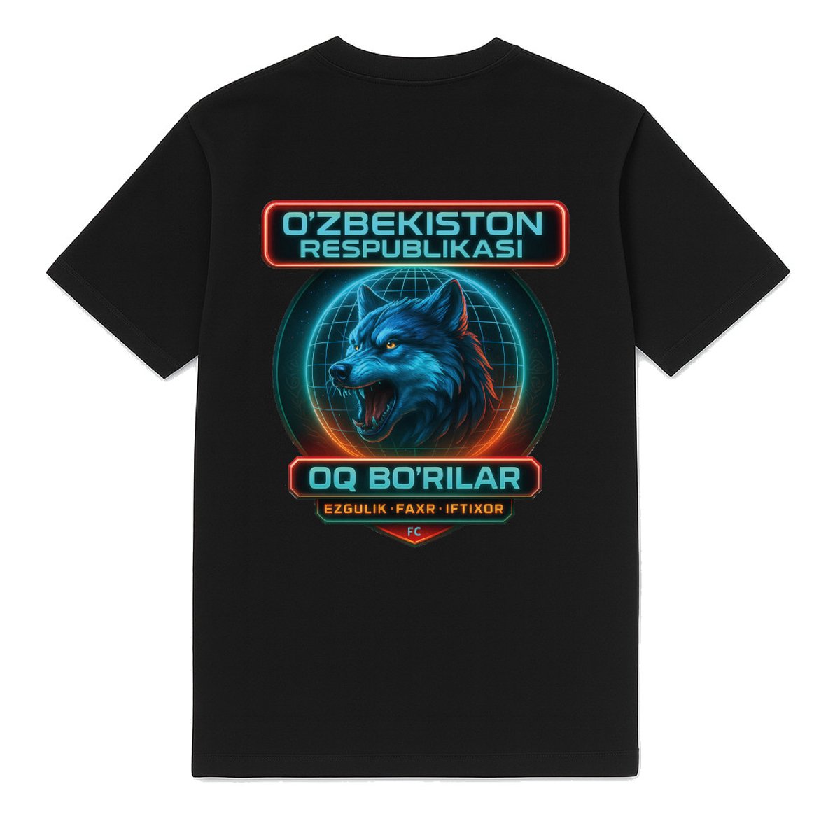 FC Eleven – Oezbekistan White Wolf Heavy T-Shirt – Zwart