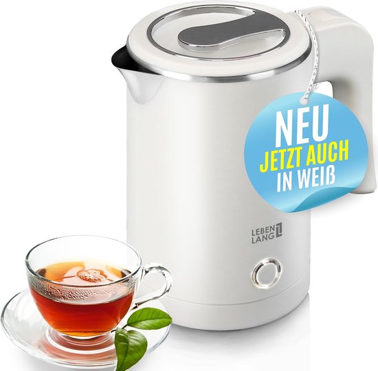 LEBENLANG - Waterkoker - Kleine Waterkoker - Reis Waterkoker - Camping Waterkoker - Mini Waterkoker - Roestvrij Staal - 0,5 L - 600 W & BPA-vrij -Wit