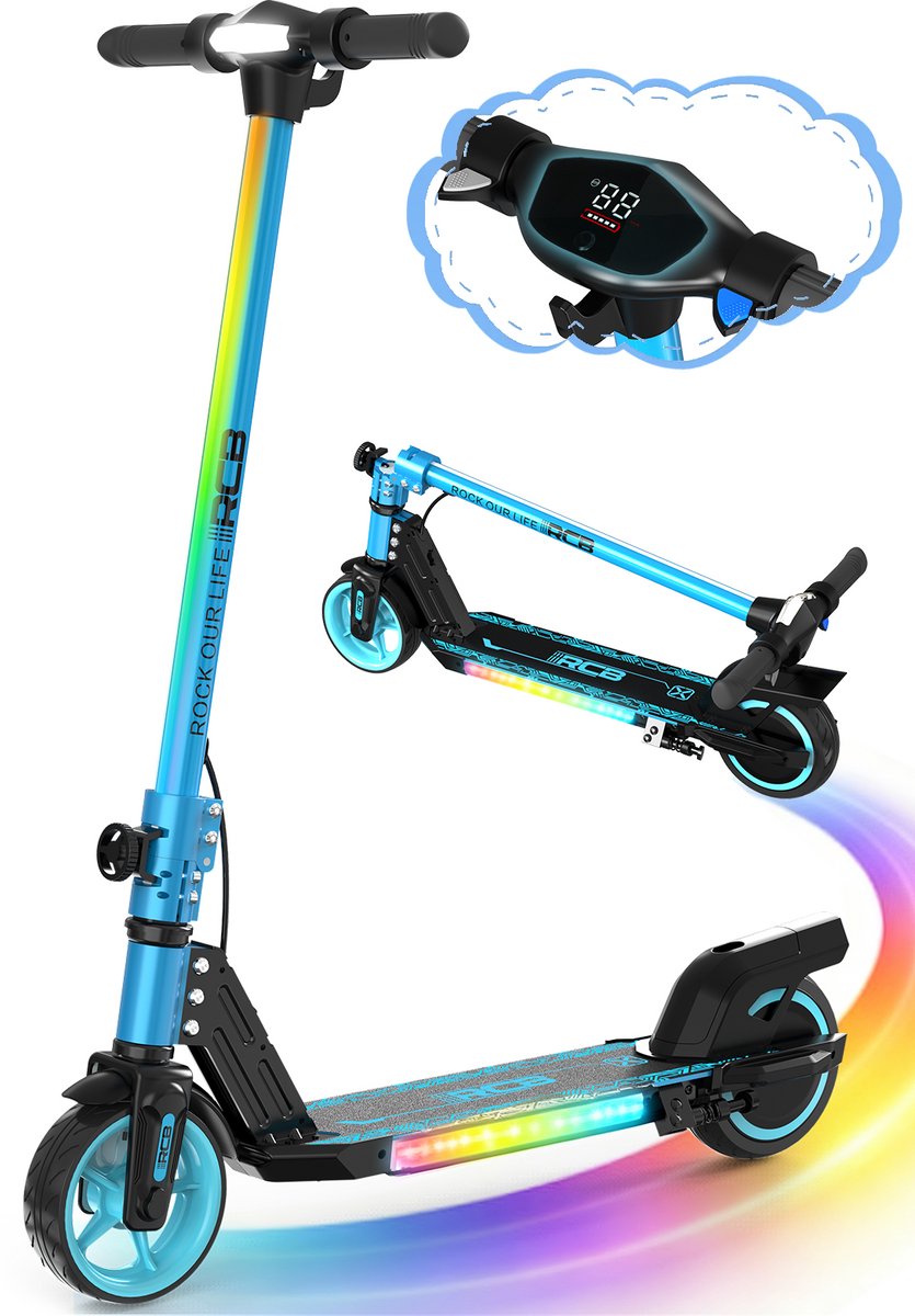 Geekme Elektrische step kinderen - Verlichting - 16 km/u - max 50 kg - Bluetooth - Blauw