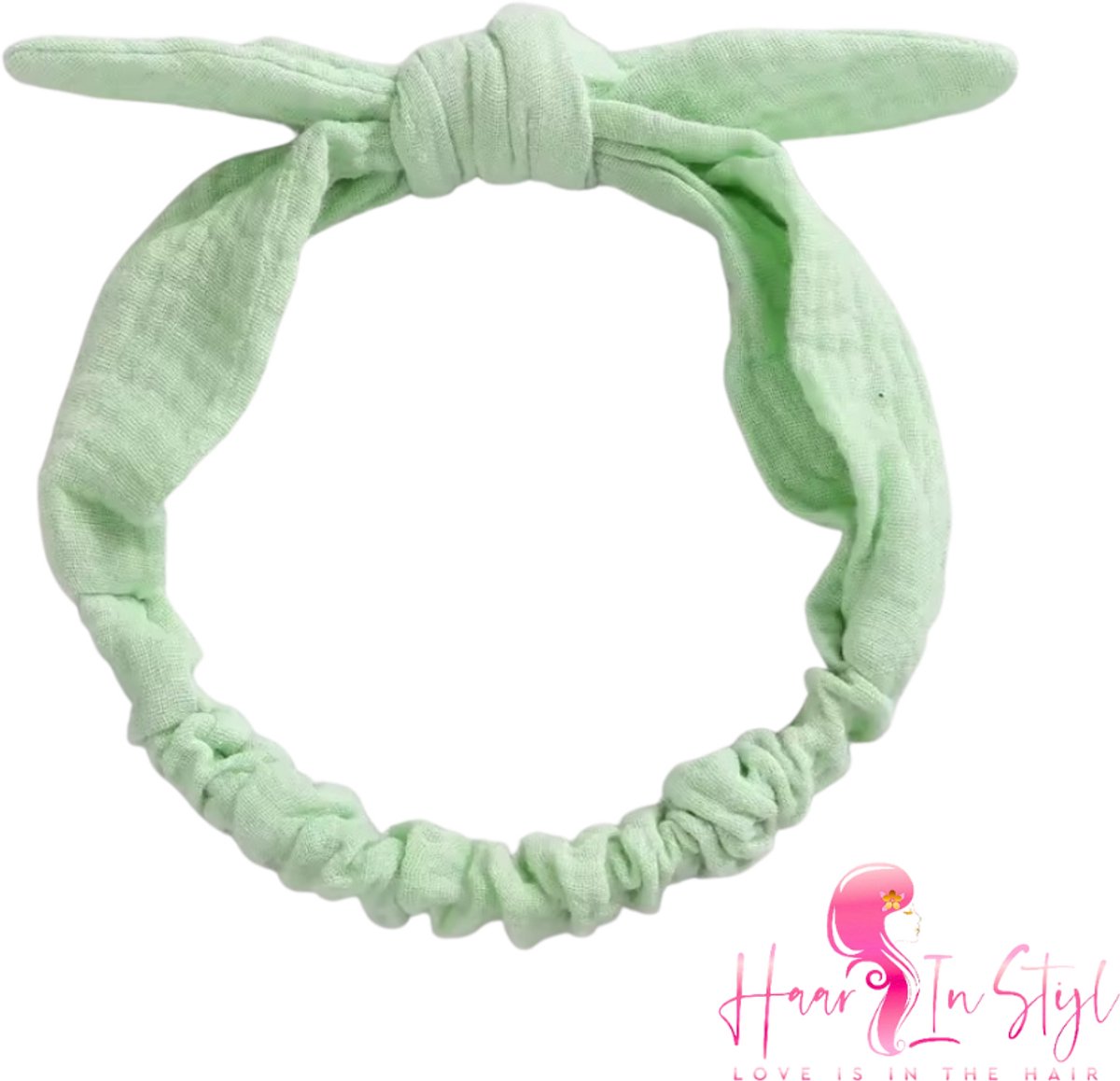 Haarband Hafsa Lichtgroen - Smalle hydrofiele zachte haarband met strik - baby meisje haaraccessoires