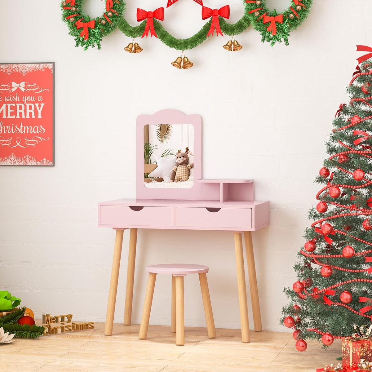 COSTWAY Make Uptafel Voor Kinderen, Met Verlichting, Kaptafel Meisjes Drievoudig Inklapbare Spiegel En Lade Van Hout Kruk Kinderkaptafel Set Kinderen Vanaf 3 Jaar 1734229921 COSTWAY Make Uptafel Voor Kinderen, Met Verlichting, Kaptafel Meisjes Drievoudig Inklapbare Spiegel En Lade Van Hout Kruk Kinderkaptafel Set Kinderen Vanaf 3 Jaar 1734229921