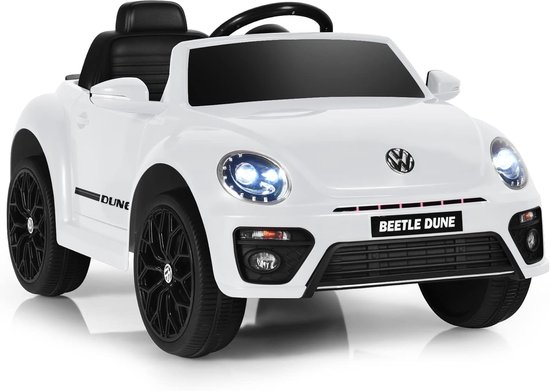 COSTWAY VW Beetle Elektrische auto voor kinderen, kinderauto, elektrisch met muziek en 2 verlichtingsmodi, incl. 2,4G-afstandsbediening, voor kinderen vanaf 3 jaar (wit)