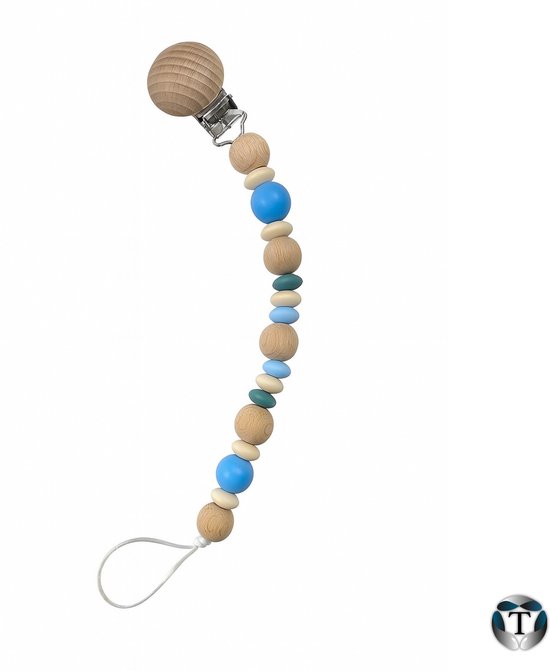 Speenkoord | Fopspeenkoord | Hulpmiddel Speen | Kralen | Blauwtinten | Silicoon | Hout | Houten Clip | Babyshower | Kraamcadeau | Jongen & Meisje | Baby | Speen | Speenketting | TheOldOmen |