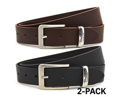 2 pack deal - Timbelt Leren Werkriem met metalen passant - Werkbroek Riem - Workwear - Bedrijfskleding Riem - Leer - Zwart & Bruin - Lengte totaal 110 cm / Riemmaat 95