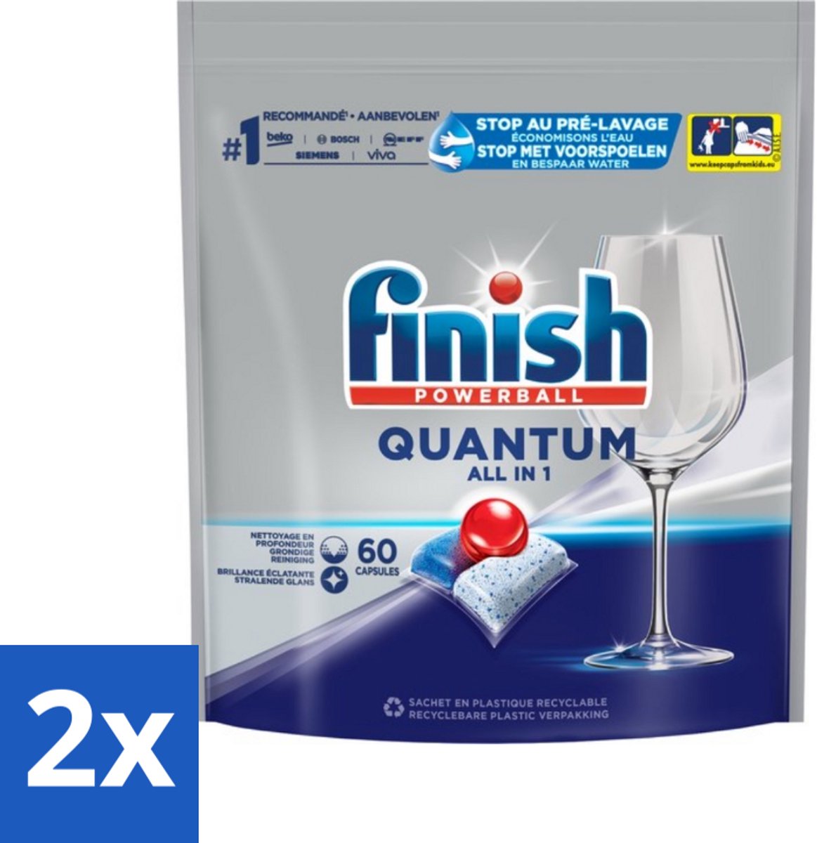 2 x Finish – Vaatwastabletten – Quantum All-in-1 – 60 Capsules - Vaatwastabletten - Vaatwasser - Diepe Reiniging - Glans - Vaatwascapsules