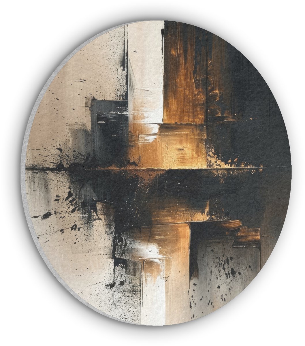 Akoestisch wandpaneel rond 80x80 cm - Vilt schilderij Modern - Zwart - Verf - Goud - Ronde