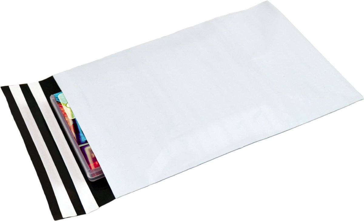 100x Verzendzakken plastic 165 x 245 mm met retourstrip - 60 micron COEX - Zelfklevende Plakstrip - Ondoorzichtig - Wit/Zwart - Kledingzakken - 100% Recyclebaar - Waterafstotend - Voor Kleding en Webshop - Verzendenveloppen