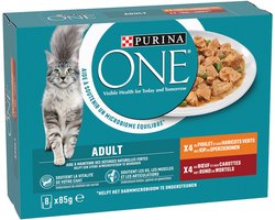 Purina ONE Adult Fijne Malse Reepjes in Saus - Kip/Rund - 16 x 85 g