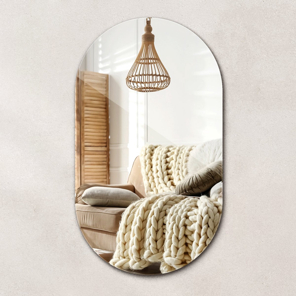 Wallfluent Spiegel - Oval Spiegel - 52 cm x 90 cm - Verticaal en horizontaal ophangbaar -