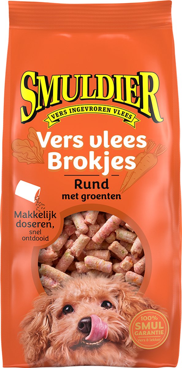 Smuldier Vers vlees Brokjes Rund met Groenten | 48 st. | compleet | diepvries hondenvoer | vers vlees