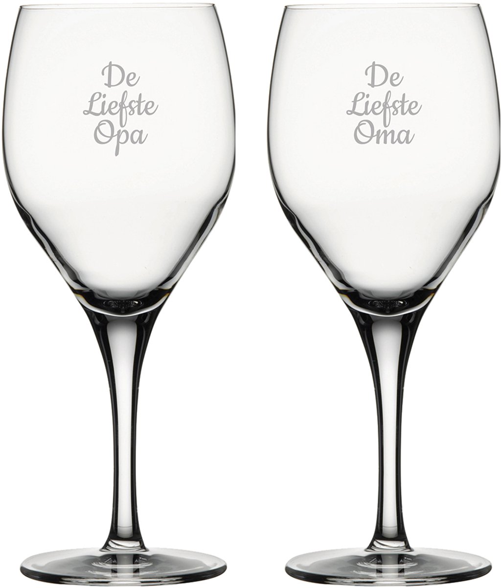 Gegraveerde witte wijnglas 34cl De Liefste Opa-De Liefste Oma