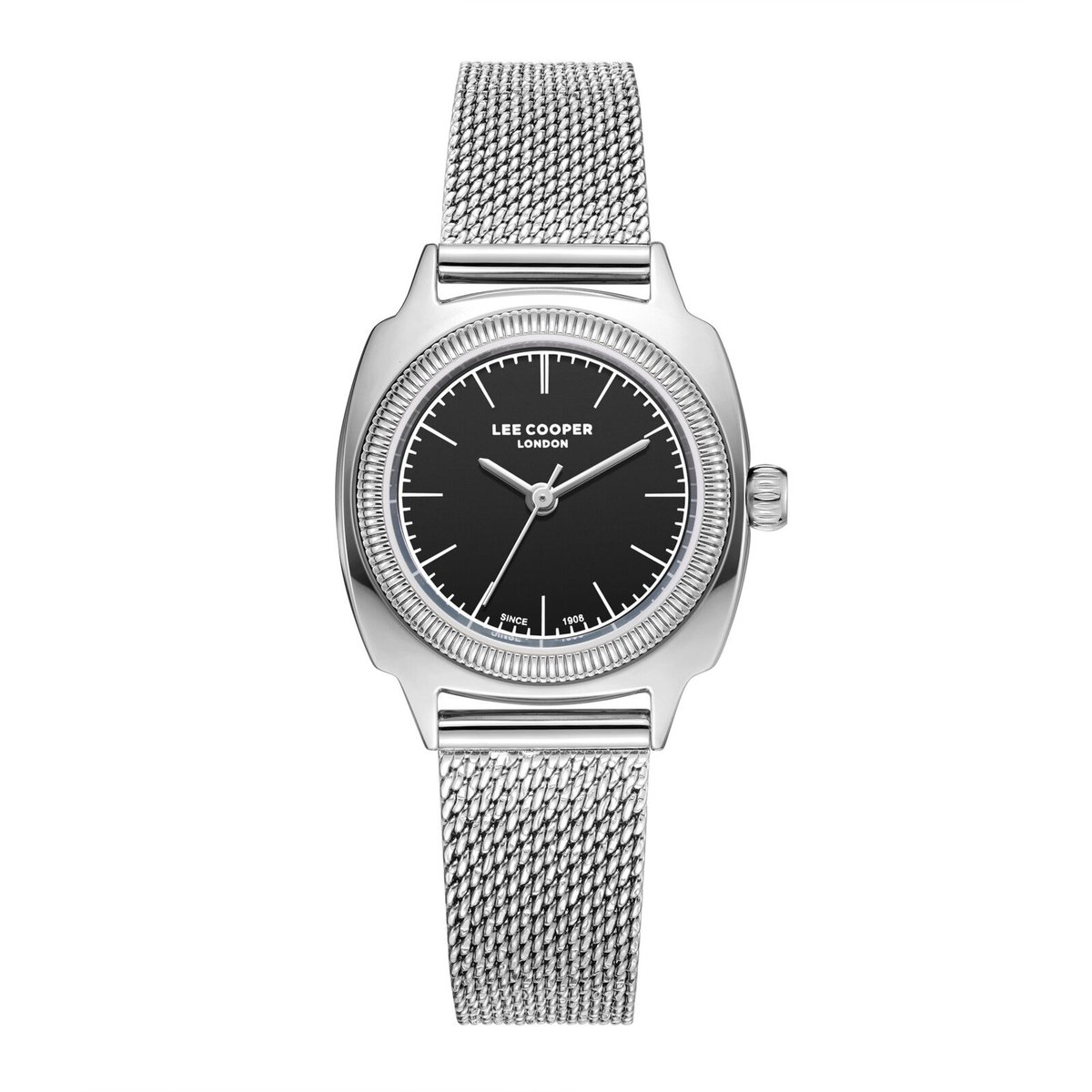 Lee Cooper LC08221.360 - Horloge - Polshorloge - Analoog - Dames - Vrouwen - Milanese-Mesh stalen band - Metaal - Vierkant - Rond - Strepen -Zilverkleurig - Zwart - Wit