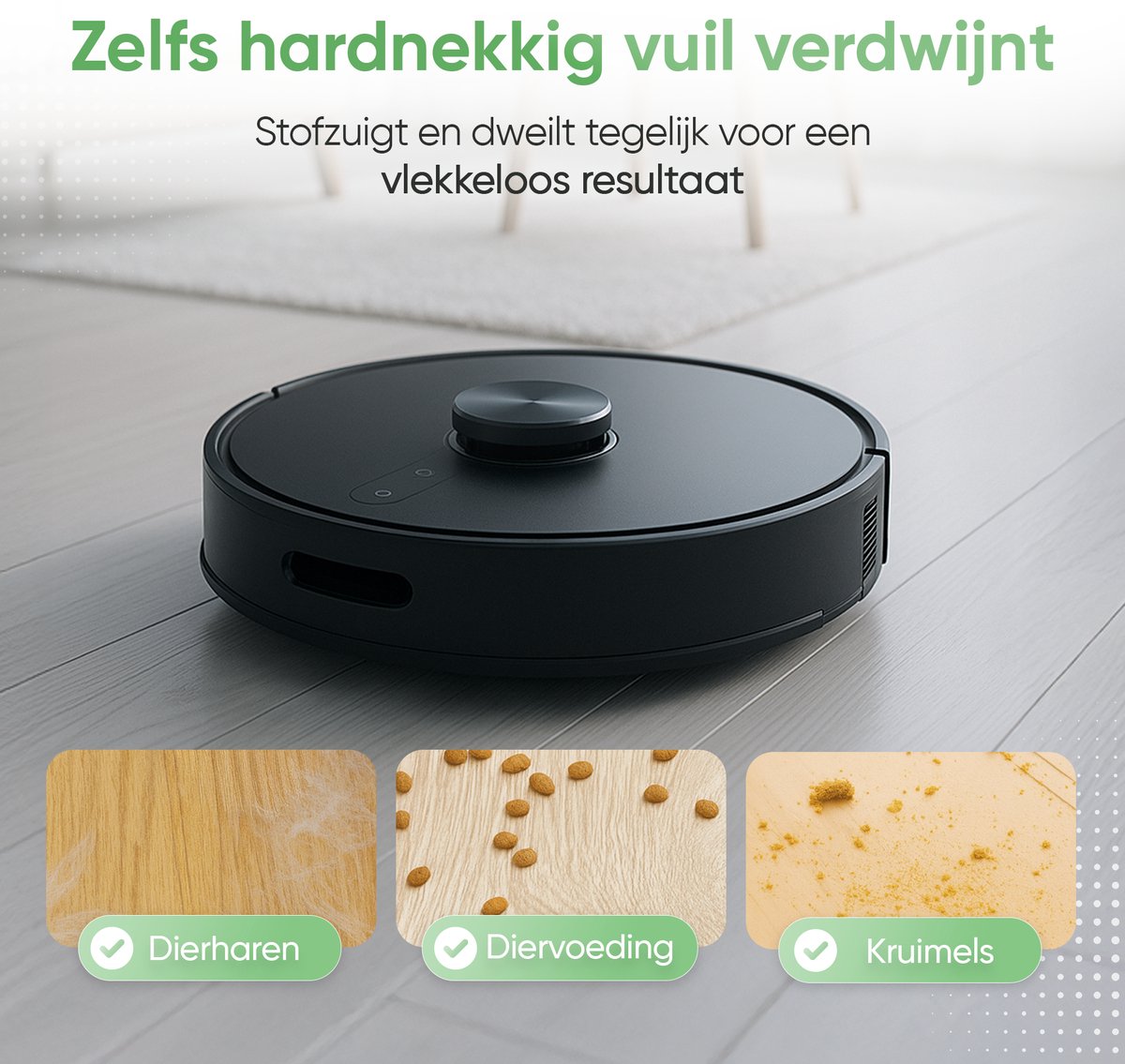 Heevey Robotstofzuiger met dweilfunctie - Automatisch leegstation - Vacuum cleaner - Dweilrobot - Huisdieren - 7000PA zuigkracht - LDS lasernavigatie - Dweilrobot - 2 extra stofzuigerzakken - Met app — afbeelding 5