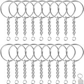 Porte-clés avec chaîne - 50 anneaux en acier inoxydable porte-clés - Anneaux fendus porte-clés - 25 mm - 50 pièces