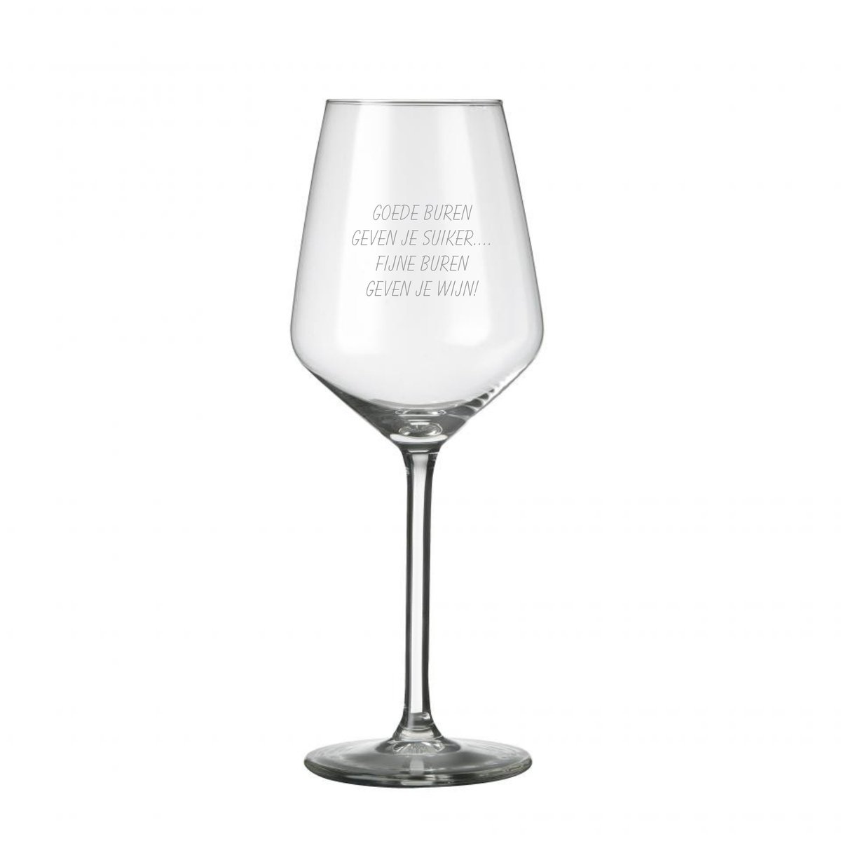 Wijn - wijnglas - buren - burendag - borrel i.p.v. koffie - wijntje met de buurvrouw - glas met gravering - zandstralen - uniek cadeau - glaswerk - blijvende herinnering