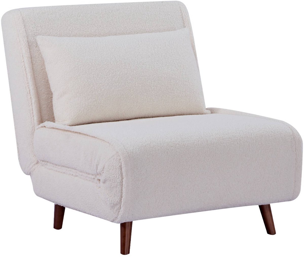 sweeek Verstelbare fauteuil boucle houten poten 1 zitplaats Crème