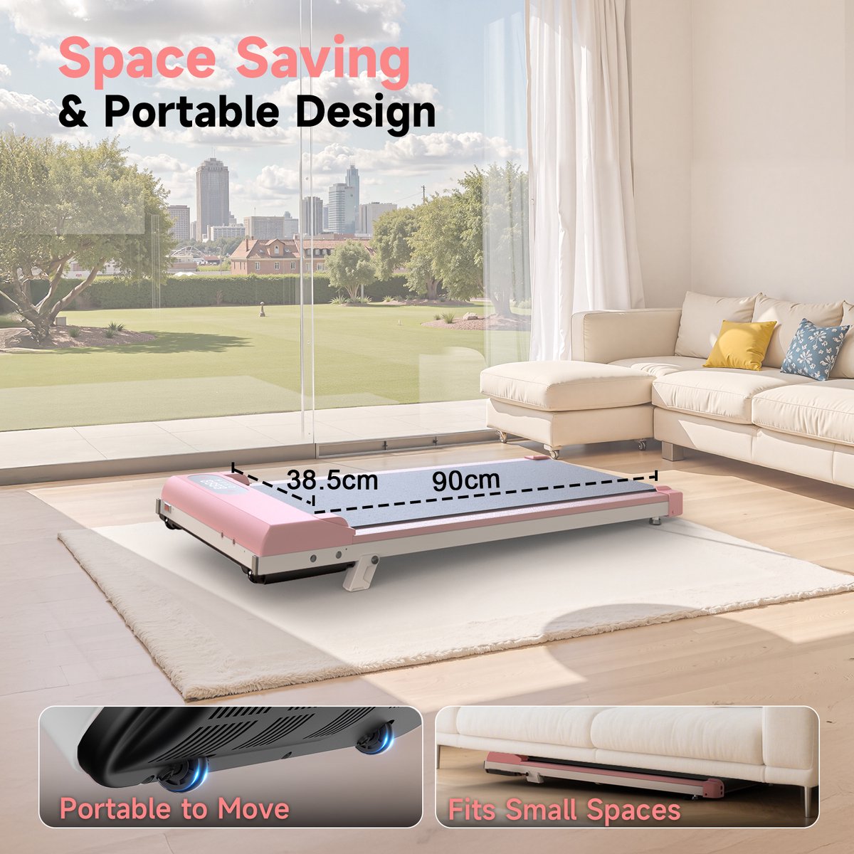 Afbeelding 3 van Loopband met 7% helling - 3-in-1 loopband bis 130 kg - 1-8 km/u instelbaar - Oppervlak 38,5 x 90 cm - Roze