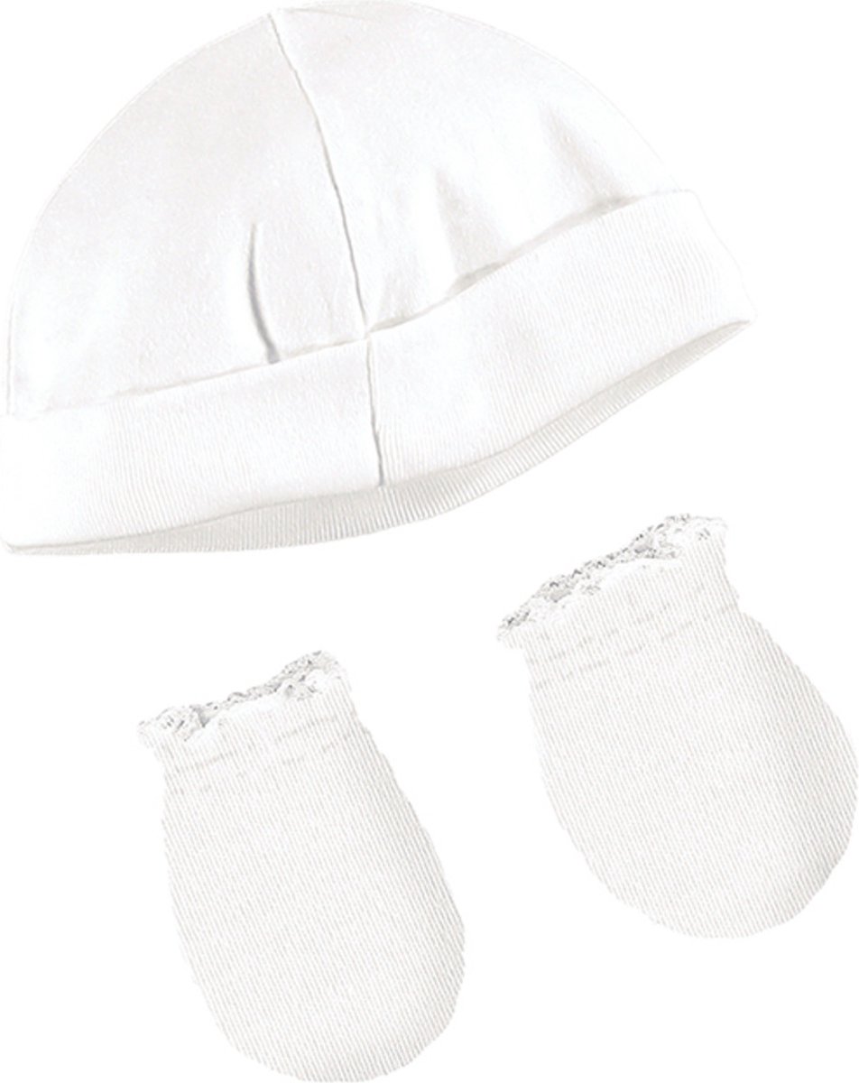 PULL ON HAT AND MITTEN SET (White)