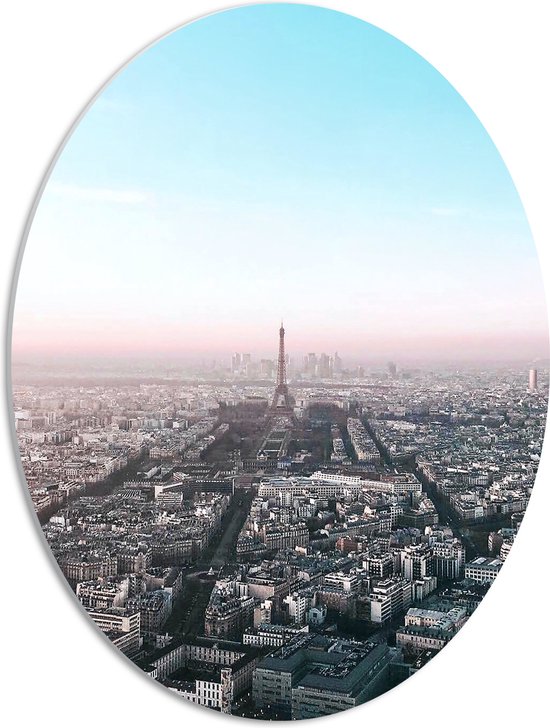 PVC Schuimplaat Ovaal - Parijs - Eiffeltoren - Stad - Gebouwen - Kleuren - 42x56 cm Foto op Ovaal (Met Ophangsysteem)