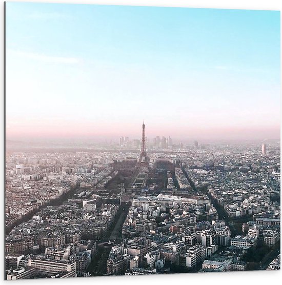 Dibond - Parijs - Eiffeltoren - Stad - Gebouwen - Kleuren - 100x100 cm Foto op Aluminium (Met Ophangsysteem)